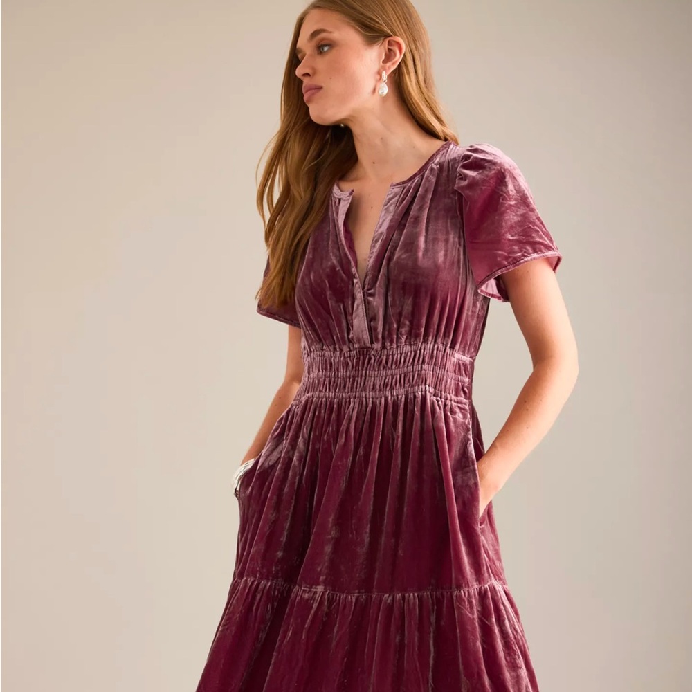Anthropologie Somerset Velvet Maxi Dress - Rust Rose - Size L